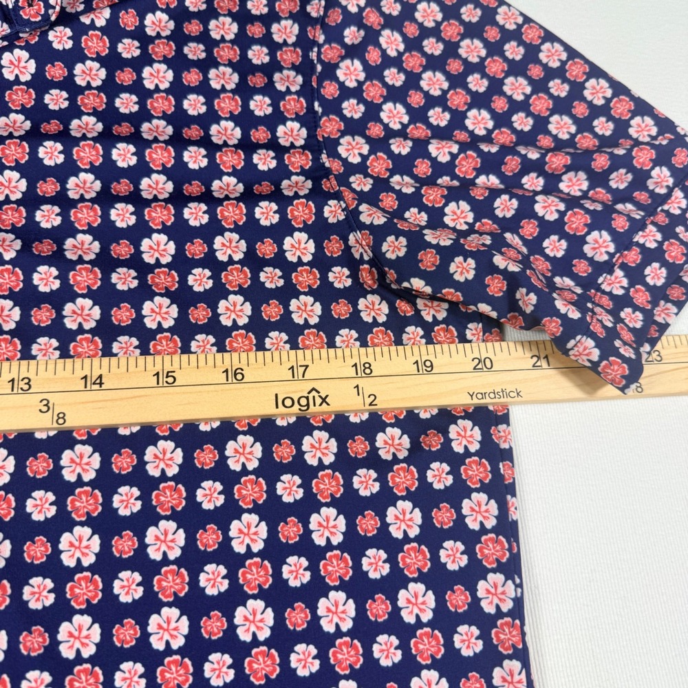 Mizzen + Main Polo Shirt S Navy Blue Floral Short Sleeve Trim Fit Performance - Picture 7 of 11